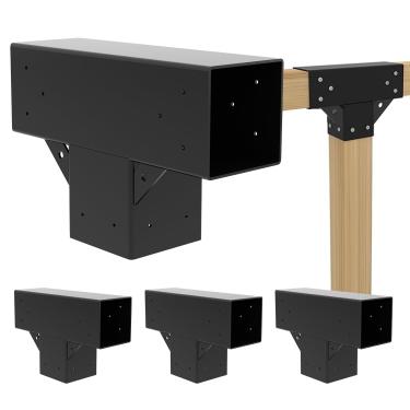 Imagem de Vlaeng Kit De Pérgola Em Formato T 6X6 (Real: 5,6"X5,6") - Pacote Com 4 Suportes Suporte Para Gazebo 3 Vias Marcenaria Faça Você Mesmo Parafusos Vigas Madeira Elevado Varanda, Garagem Coberta E Cabi
