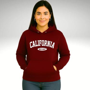 Imagem de Moletom Unissex California Canguru Blusas de Frio Casaco Fechado Liso Estampado-Unissex