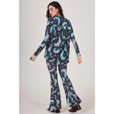 Imagem de Calça Flare Com Bolsos Azul Estampa Cashmere Yacamim A15-Feminino