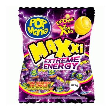 Imagem de Pirulito Pop Mania Maxxi Extreme Energy Recheio Chiclete 672g - Riclan