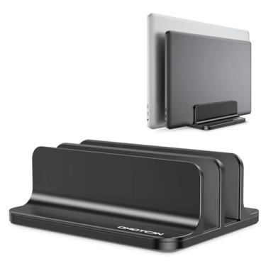 Imagem de OMOTON [Versão Dock Atualizada] Suporte vertical para laptop, suporte de mesa duplo com base ajustável (até 43,9 cm), serve para todos os MacBok/Surface/Samsung/HP/Dell/Chrome Book (preto)