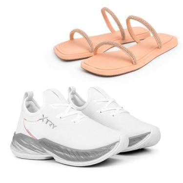 Imagem de Tênis Esportivo Feminino Leve + Brinde Sandália Rasteira com Strass - 