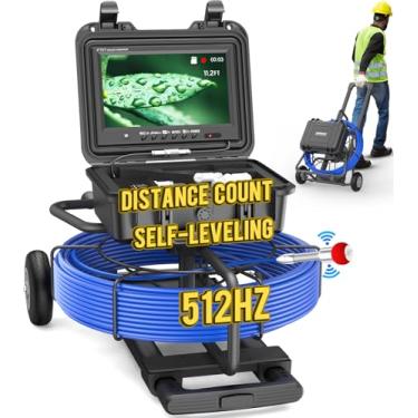 Imagem de Câmera de esgoto autonivelante com transmissor de 512 Hz, contador de distância embutido, tela HD de 9 polegadas, zoom, LED ajustável, design de mala portátil com rodas para ralos, canos, poços e uso