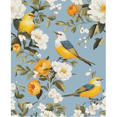 Imagem de VOLEAAR Chinoiserie Papel de parede descascável de pássaros, papel de parede floral à prova d'água Boho Sparrow Nature para armário de quarto, gaveta, papel de contato pré-colado de vinil, decoração