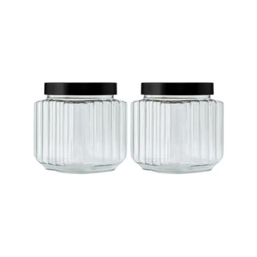 Imagem de Kit 2 Potes Para Mantimentos Fileto 1 Litro Tampa de Rosca Premium Cozinha Multiuso Porta Doce Biscoito (Preto)