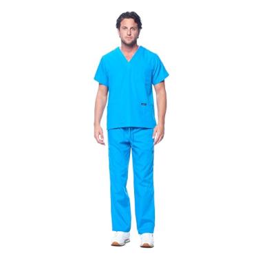 Imagem de Conjunto de uniforme médico masculino Dagacci – blusa de uniforme hospitalar com gola V e calça cargo – conjunto de uniforme médico masculino com 8 bolsos, Turquesa, XP