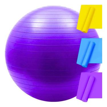Imagem de Bola Suiça Pilates Fisio 65cm + 3 Faixa Elástica Thera Band - Prime Bi