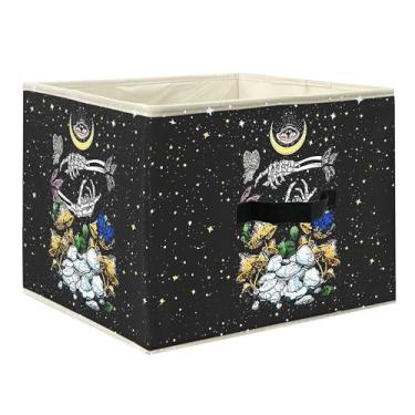 Imagem de Knibeo Cestos de armazenamento de tecido de lua de cogumelo de caveira gótica para armário de prateleiras, tarô de borboleta de esqueleto, cestas de cubo dobráveis estéticas góticas para roupas