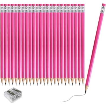 Imagem de Adhere 25 lápis de madeira com borracha premium pré-afiado hexágono grafite 2B lápis ideais para casa, escritório ou sala de aula com um apontador grátis (rosa)