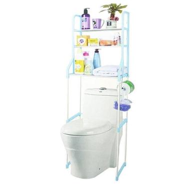 Imagem de Estante Azul Desmontavel 3 Prateleiras Rack Portatil Banheiro Lavanderia Vaso Sanitario Toalhas Acessorios Solucao Intel