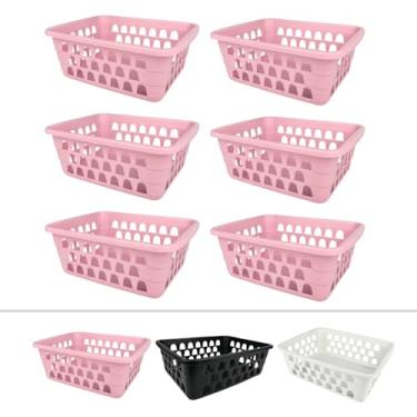 Imagem de Cesto Organizador Kit 6 Pc Para Lavanderia, Cozinha, Quarto, Banheiro, Sala, Escritório, Resistente (Rosa)
