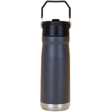 Imagem de Garrafa Térmica 650ml Inox Com Tampa Alça Canudo Isolamento a Vácuo Parede Dupla À Prova De Vazamentos Bebidas Quentes E Frias Academia Escritório Viagens (Cinza)