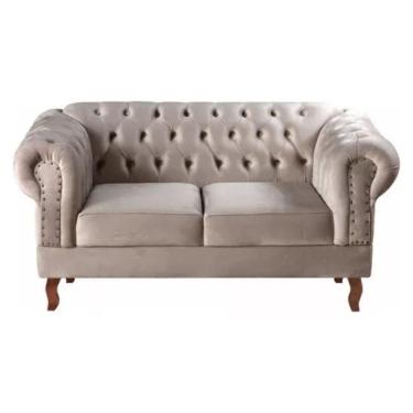 Imagem de Sofá Chesterfield 2 Lugares Dom Pedro Vintage Retrô Capitonê Veludo Capuccino