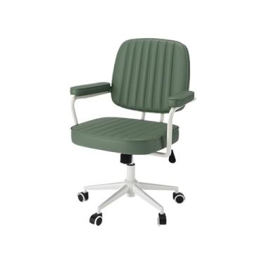 Imagem de ZzleoyuUUs-12 Cadeira de escritório cadeira de mesa de couro com encosto médio, cadeira de escritório de couro PU com apoios de braços, cadeira ajustável com rodas, cadeira giratória para computador