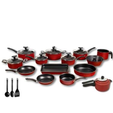Imagem de Conjunto Panelas 17 Pc antiaderente, Panela Pressão 2 Litros,leiteira inox(vermelho)