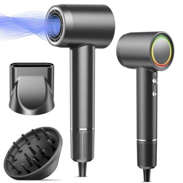 Imagem de Secador de cabelo, secador iônico profissional de alta velocidade de 160.000 RPM, 500 milhões de íons negativos, controle de calor e secador de cabelo de baixo ruído com difusor magnético para secagem