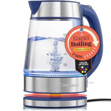 Imagem de Chaleira elétrica de água de fervura rápida, 1,7 L 1500 W, vidro borossilicato para café e chá, abertura ampla, desligamento automático, alça de toque frio, luz LED. Rotação de 360°, proteção contra