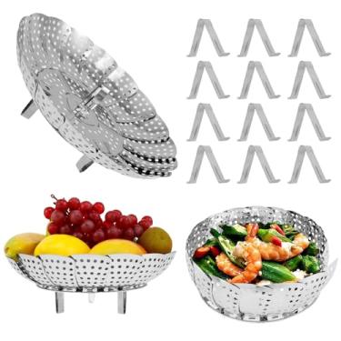 Imagem de Cesta de vaporizador de 3 peças, cesta de vaporizador de vegetais 3 tamanhos de aço inoxidável, cesta expansível dobrável para cozinhar com alça removível e 3 pernas de aço inoxidável para panela de