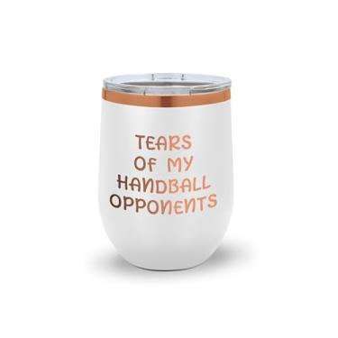 Imagem de SpreadPassion Copo de vinho de handebol – Presente esportivo engraçado para jogadores, treinadores e fãs de handebol – Copo de aço inoxidável isolado de 340 g (branco)