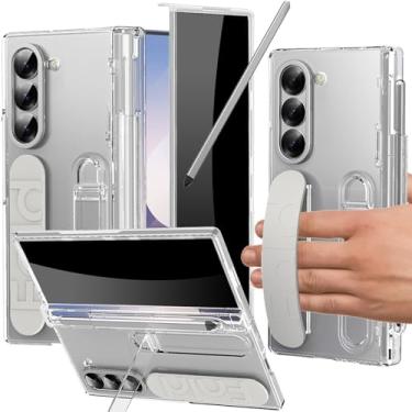 Imagem de YQODSZ Capa com alça de dedo para Samsung Galaxy Z Fold 6 com suporte para caneta S e Stylus, Z Fold 6 capa com alça de mão protetora de tela de privacidade embutida com suporte para dobradiça Z Fold