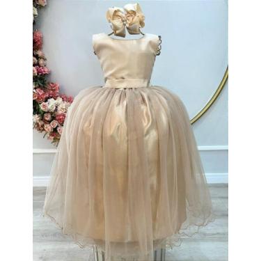 Imagem de Vestido Infantil Longo Dourado Daminhas Casamentos Luxo - Fabuloso Ate