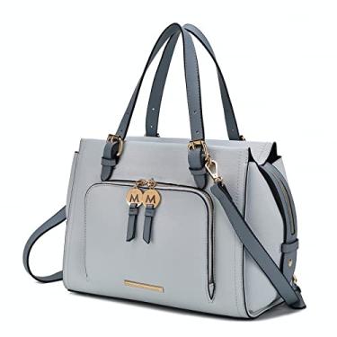 Imagem de MKF Collection Bolsa feminina Weekender Bolsas, bolsa de ombro feminina de couro PU, alça superior, Jeans azul claro