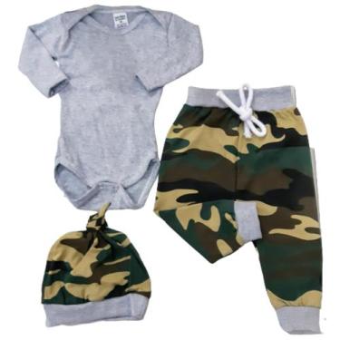 Imagem de Conjunto bebê camuflado com touca - Kadu modas , Cinza, M