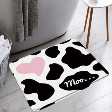 Imagem de AYDSMYD Tapete de banho com estampa de vaca rosa preto branco vaca leiteira animal de fazenda ocidental casa de banho criativo banheiro banheira tapetes de chão tapete decoração de vaso sanitário