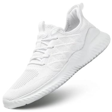 Imagem de Yopin Tênis de caminhada masculino, tênis de corrida, tênis de malha, casual, esportivo, respirável, Branco, 42