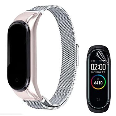 Imagem de Kit Pulseira Prata Xiaomi Mi Band 6 Aço Magnética + Película Gel Silicone [Coronitas Acessorios]