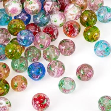 Imagem de Spritewelry 54 peças de contas de vidro para pulseiras, contas de vidro rosa Rondelle de 10 mm, contas redondas espaçadoras com flor para fazer joias, colar, brincos, artesanato DIY