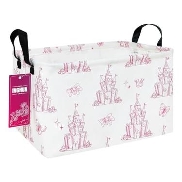 Imagem de INGHUA Cesto organizador de tecido retangular para brinquedos, livros, roupas, presentes, animais de estimação - perfeito para casa, escritório, berçário, dormitório, prateleira (castelos brilhantes)