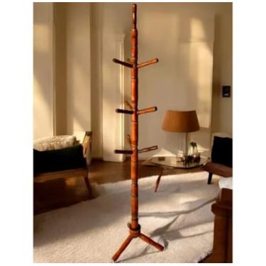Imagem de Cabideiro de Chão em Madeira, Estilo Vintage, 6 Ganchos, Altura 180 cm, Marrom