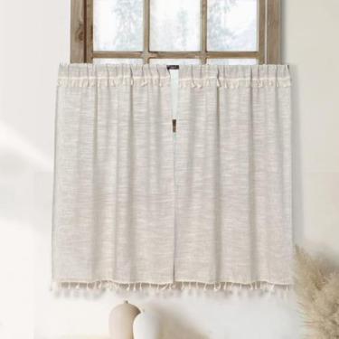 Imagem de Cortinas de cozinha Oindec Boho Tassel 90 cm de comprimento: algodão e