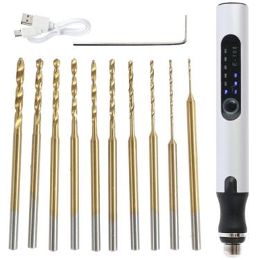 Imagem de ZJRDYYK Broca manual elétrica pequena de 3 velocidades, sem fio, recarregável, faça você mesmo, sem fio, com 10 brocas pequenas, conjunto de ferramentas rotativas para fabricação de joias, madeira
