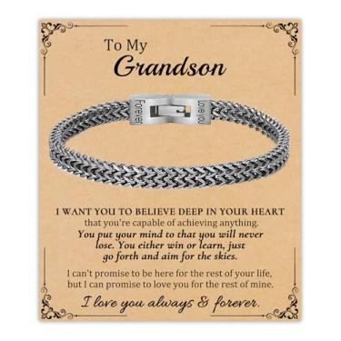 Imagem de Presentes para pai, filho, irmão, neto, pulseiras para homens, namorado, avô, marido, aço inoxidável, fecho dobrável, corrente de franco, pulseira masculina, presente de aniversário de aposentadoria