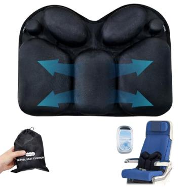 Imagem de Almofada lombar com bomba de ar, travesseiro inflável de viagem para alívio da dor lombar e lombar, travesseiro de suporte lombar essencial para viagens de avião, carro, cadeira de escritório (preto)