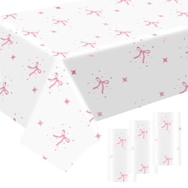 Imagem de Fanmayhe 3 peças de toalha de mesa com laço rosa, decorações de aniversário coquette, artigos de festa de laço rosa, decorações de laço rosa para festas, decorações de festa de aniversário para