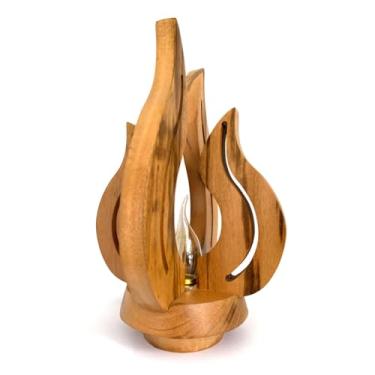 Imagem de Luminária De Mesa Chamas Artesanal Madeira Maciça Retrô Vintage E27 (Sem Lâmpada)