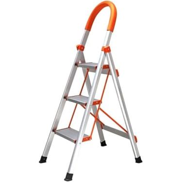 Imagem de Escada De Degrau Dobrável 3 Degraus, Banquinho De Degrau Dobrável De Liga De Alumínio Resistente, Degrau De Segurança De Cozinha Antiderrapante Dobrável Com Corrimão Escadas De Degraus De A