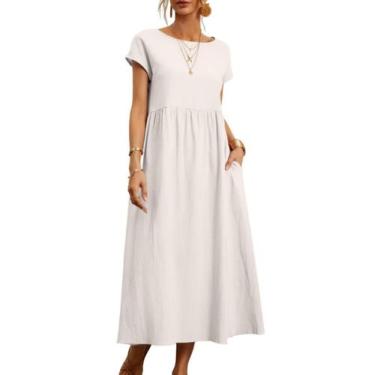 Imagem de Vestido midi Zhyaj, túnica solta, praia de verão com bolsos de algodão