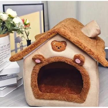 Imagem de Casa de Gato e cachorro, Pelúcia Macia, Bege e Marrom, Aconchegante para Animais