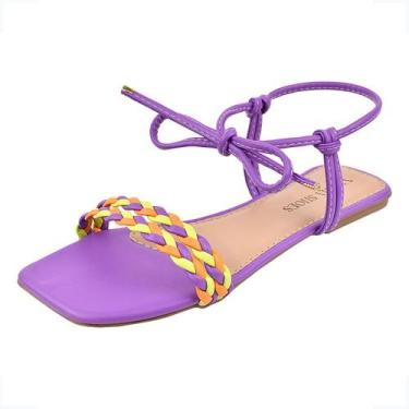 Imagem de  Sandalia Feminina Colorida Casual Laranja Com corda De Amarrar confor