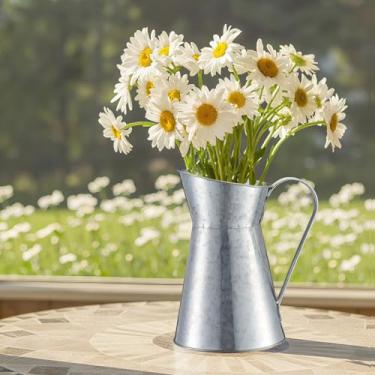 Imagem de Jarra de metal, vaso de flores estilo fazenda creme, jarro de leite decorativo para decoração de casa, altura de 20 cm (prata)