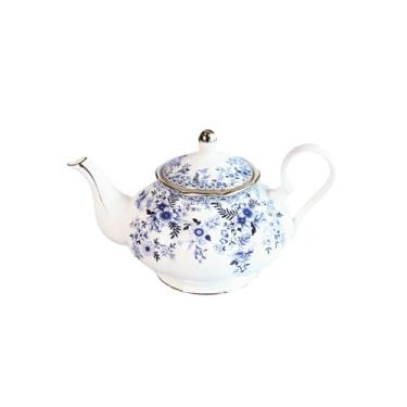 Imagem de Bule de chá de cerâmica floral de 623 g – bule de chá de porcelana com borda dourada vintage para folhas soltas, chá e café florescendo, bule decorativo elegante para festa de chá, design de flores