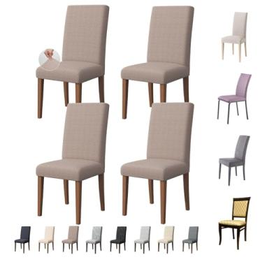 Imagem de KNGKILQN Conjunto de 4 capas de cadeira para sala de jantar, capas laváveis para cadeiras Parson, capas protetoras de assento de cozinha para casa, festa, hotel, banquete (Cáqui Starlink)