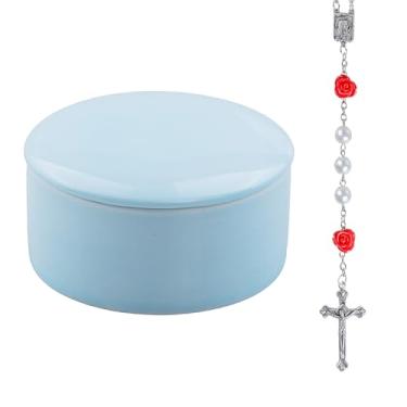 Imagem de kullder Caixa de lembrança My First Rosary + colar, presentes de batismo católico para meninos, presentes abençoados de primeira comunhão para meninos ou meninas, batizado e batizado de chá de bebê de