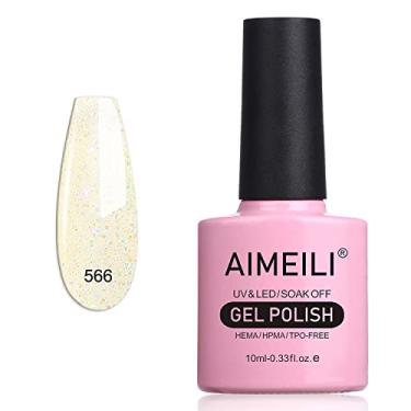 Imagem de AIMEILI Esmalte de gel Hema Free Soak Off U V Amarelo Glitter Gel Esmalte para arte de unhas DIY em casa -566 10ml