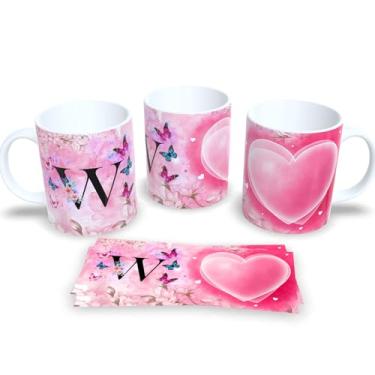 Imagem de Caneca de Porcelana Personalizada Alfabeto Letra Inicial com Borboleta (W)
