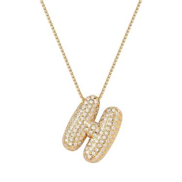 Imagem de Mint & Lily Colar feminino com inicial de ouro Pave Bubble – banhado a ouro 18K sobre latão com corrente delicada, presente para mulheres, Latão, Sem Pedra Preciosa